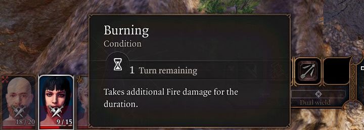 Statuses imposed on party members can provide positive bonuses to statistics (example in picture 1) or weaken them (example in picture 2) - Baldurs Gate 3: How to read character statuses? - Baldurs Gate 3: Combat - Baldurs Gate 3 Guide, Walkthrough