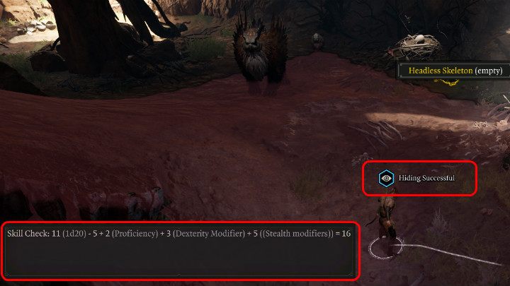 In the image above you can see a situation in which the protagonist tries to sneak past the Owlbear unnoticed - Baldurs Gate 3: Skills - Baldurs Gate 3: Basics - Baldurs Gate 3 Guide, Walkthrough