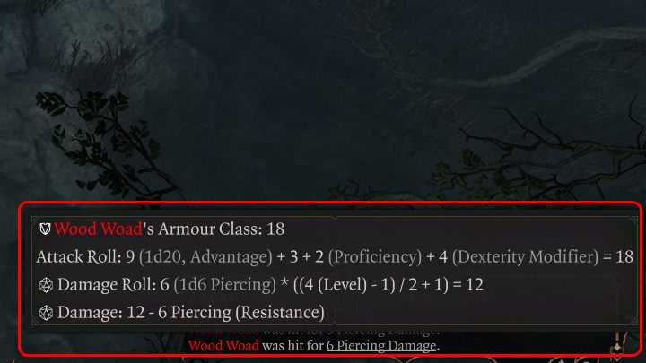 By attacking the previously mentioned Urzet with piercing damage, an attack score of 18 points is obtained (tie = attack will succeed), and then an attack is taken, which means that the opponent should receive 12 points of damage, but after taking his resistances into account, he will eventually rec - Baldurs Gate 3: Combat - turns, action points, mechanics - Baldurs Gate 3: Basics - Baldurs Gate 3 Guide, Walkthrough