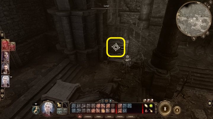 You can also use a lockpick (Perception check required) to pull a lever hidden deep in this room, behind the stone bench, as pictured above - Baldurs Gate 3: Moon puzzle solution - Baldurs Gate 3: Puzzles - Baldurs Gate 3 Guide, Walkthrough