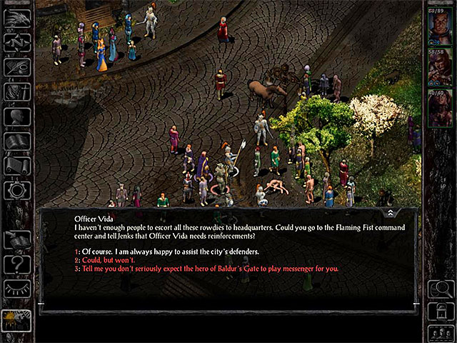 Members of the Flaming Fist needs help in dealing with aggressive refugees - Side Quests in the Elfsong Tavern and the Sorcerous Sundries | Elfsong Tavern and Sorcerous Sundries - Elfsong Tavern and Sorcerous Sundries - Baldurs Gate: Siege of Dragonspear Game Guide