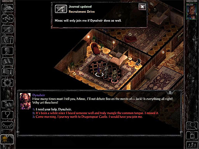 Location: the highest floor of the Three Old Kegs inn (M3,9) - Locations of potential party members | Companions - Companions - Baldurs Gate: Siege of Dragonspear Game Guide