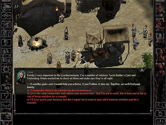 Location: Flaming Fist camp in Coast Way Crossing (M7,1), where you will find yourself after embarking on a trip with the expedition (the end of the main quest Journey to the north) - Locations of potential party members | Companions - Companions - Baldurs Gate: Siege of Dragonspear Game Guide