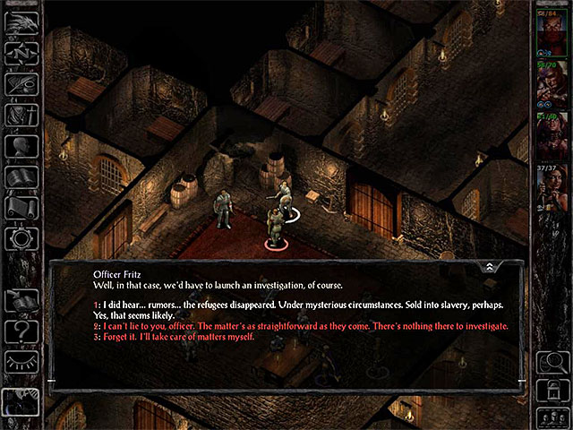 You can lie and tell the officer that the refugees are disappearing in unknown circumstances - Side Quests in the Ducal Palace | Ducal Palace - Ducal Palace - Baldurs Gate: Siege of Dragonspear Game Guide