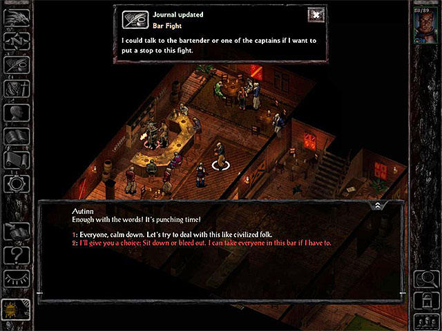 The best option is to convince the men to cease the fight. - Side Quests in the Three Old Kegs | Three Old Kegs - Three Old Kegs - Baldurs Gate: Siege of Dragonspear Game Guide