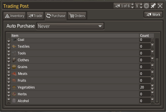 In the third tab you can automatize buying bridge of resources - you can also decide if you want to buy them when a merchant arrives or leaves - Trade - Banished - Game Guide and Walkthrough