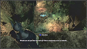 Enemy units are stationed nearby and if you look closely youll notice that two of them are carrying guns - Walkthrough - Arkham Island #4 - Walkthrough - Batman: Arkham Asylum Game Guide & Walkthrough