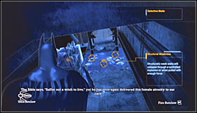 Proceed towards the northern corridor and look up with detective mode turned on - Walkthrough - Caves #2 - part 5 - Walkthrough - Batman: Arkham Asylum Game Guide & Walkthrough