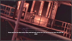 Youll have to wait for first of the snipers to move slightly to your right (screenshot #1), closer to your current position - Walkthrough - Arkham Island #8 - Walkthrough - Batman: Arkham Asylum Game Guide & Walkthrough