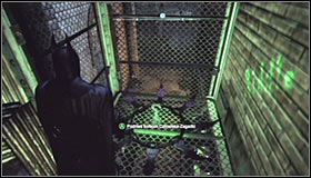Wait for Batman to land, turn around and use the Batclaw to grab onto the upper ledge #1 - Batman trophies (25-36) | Park Row - Park Row - Batman: Arkham City Game Guide