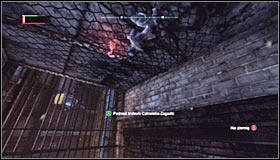 You now have to use the Ceiling Climb skill, so look up #1 and press RB to stick onto the ceiling - Catwoman trophies | Park Row - Park Row - Batman: Arkham City Game Guide