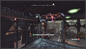 Now you need to repeat the above actions with the third plate, so stick to the ceiling and reach a spot from which you will be able to jump down onto the pressure plate #1 - Catwoman trophies | Industrial District - Industrial District - Batman: Arkham City Game Guide