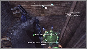 Quickly turn towards the second question mark and throw a Batarang at it (best done by tapping the left trigger) #1 - Batman trophies (01-09) | Bowery - Bowery - Batman: Arkham City Game Guide