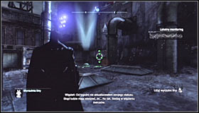 After successfully landing, turn towards the last pressure plate - Batman trophies (22-30) | Bowery - Bowery - Batman: Arkham City Game Guide