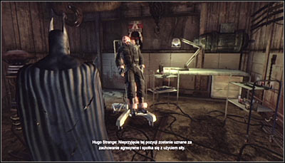 Get to the room with the hostage (from the south) and scan him (screen above) - Riddles | Bowery - Bowery - Batman: Arkham City Game Guide