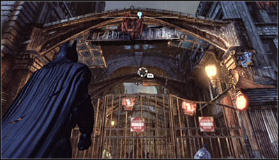Stand in front of the big gate (screen above) - Riddles | Bowery - Bowery - Batman: Arkham City Game Guide