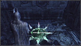 You will have to solve an easy puzzle requiring you to hit one of the question marks in the moment it lights up - Batman trophies (11-23) | Museum - Museum - Batman: Arkham City Game Guide