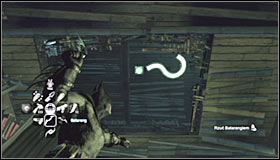 The Trophy is found inside a cage #1 and in order to open it you need to throw a Batarang into the question mark above you #2 - Batman trophies (01-12) | Wonder City - Wonder City - Batman: Arkham City Game Guide