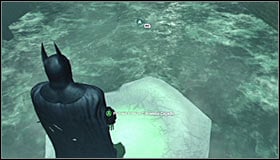The Trophy in the water, so stand beside the lower ledge, equip the Freeze Blast and use it to create an ice raft #1 - Batman trophies (01-12) | Wonder City - Wonder City - Batman: Arkham City Game Guide