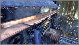 Soon after using the elevator to the upper levels of the Wonder Tower, you will have to go round the whole construction using the cornices #1 - Batman trophies (13-25) | Wonder City - Wonder City - Batman: Arkham City Game Guide