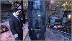 Ignore the flying machine and continue climbing up, eventually reaching a ladder leading onto the top of the building #1 - Climb to the top of the ACE Chemical building to collect your equipment | Main story - Main story - Batman: Arkham City Game Guide