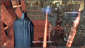Your goal is reaching the high tower with multicoloured lights #1 - Track down the source of the radio signal to locate Joker | Main story - Main story - Batman: Arkham City Game Guide