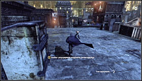 Run straight, jumping onto the roofs of the lower buildings #1 - Catch assassin and plant tracking device | Main story - Main story - Batman: Arkham City Game Guide
