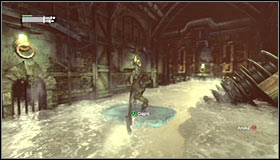 As you have reached yet another river, equip the Freeze Blast and use it to create an ice raft #1 - Infiltrate the Steel Mill (part 2) | Main story - Main story - Batman: Arkham City Game Guide