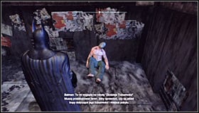 Head west, jumping over a fence #1 and eventually reaching the place where the body has been dumped #2 - Identity Theft | Side missions - Side missions - Batman: Arkham City Game Guide