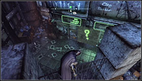 The next hostage is held inside a special room and saving him is the 5th riddle - Enigma Conundrum (riddles 1-9) | Side missions - Side missions - Batman: Arkham City Game Guide