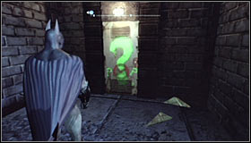 Approach the question mark #1 and press A to destroy the part of the nearby wall - Enigma Conundrum (riddles 1-9) | Side missions - Side missions - Batman: Arkham City Game Guide