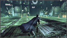 Turn right and throw a Batarang at the question mark closest to the entrance #1 - Enigma Conundrum (riddles 1-9) | Side missions - Side missions - Batman: Arkham City Game Guide