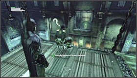 Turn towards the platform on which the hostage is, glide towards it #1 and free Adam Hamasaki #2 - Enigma Conundrum (riddles 1-9) | Side missions - Side missions - Batman: Arkham City Game Guide
