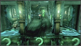 Turn off the Detective Mode, throw a Batarang into the question mark below the left dome #1 and jump towards the platform on which the domes were #2 - Enigma Conundrum (riddles 1-9) | Side missions - Side missions - Batman: Arkham City Game Guide