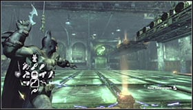 Your goal is reaching the orange platform #1 which will stay safe after the time limit expires - Enigma Conundrum (riddles 10-15) | Side missions - Side missions - Batman: Arkham City Game Guide
