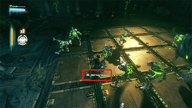 The game will inform you when Dual Team Takedown is available. - Head to Riddlers orphanage to rescue Catwoman | Main story | Batman Arkham Knight - Main story - Batman: Arkham Knight Game Guide & Walkthrough