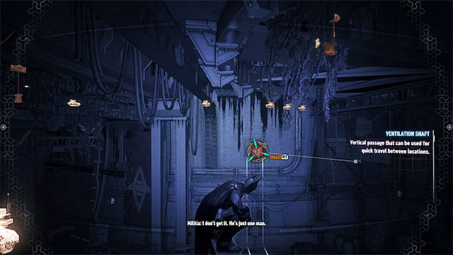 Use the grapnel to reach the entrance to the ventilation shaft. - Infiltrate the tunnel network under Miagani Island | Main story - Main story - Batman: Arkham Knight Game Guide & Walkthrough