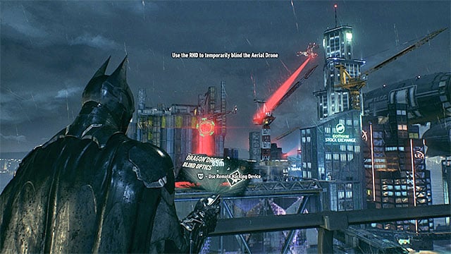 Target the flying drone and hack it - Destroy the Arkham Knights radar network | Main story | Batman Arkham Knight - Main story - Batman: Arkham Knight Game Guide & Walkthrough