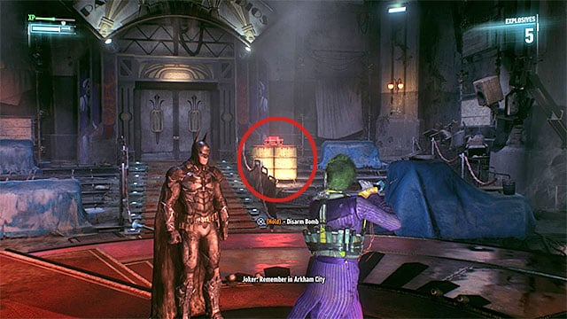 The first of the bombs that you have to disarm - Apprehend Johnny Charisma in sound stage C | Main story | Batman Arkham Knight - Main story - Batman: Arkham Knight Game Guide & Walkthrough