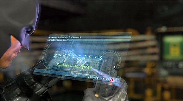 Take a look around this room to find the control panel and hack into the system, using the Cryptographic Sequencer (the above screenshot) - Uplink the National Criminal Database to the batcomputer | Main storyline - Main storyline - Batman: Arkham Origins Game Guide