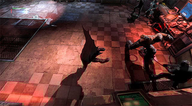 Watch out for the biggest one and avoid his charges - Uplink the National Criminal Database to the batcomputer | Main storyline - Main storyline - Batman: Arkham Origins Game Guide