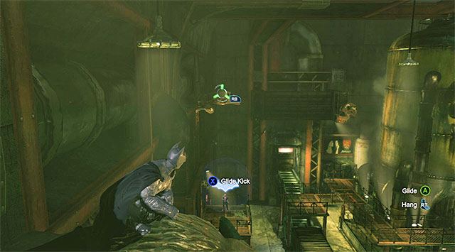 Use the hook, to your advantage, on the statues - Investigate the steel mill - drug lab | Main storyline - Main storyline - Batman: Arkham Origins Game Guide