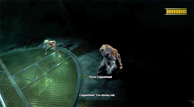 Keep tapping rhythmically the button shown in the screen if you are grabbed by Copperhead - Defeat Copperhead | Main storyline - Main storyline - Batman: Arkham Origins Game Guide