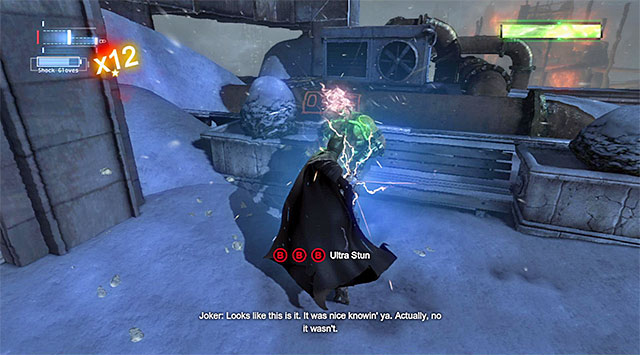 Shock gloves will help you weaken the boss - Defeat Bane | Main storyline - Main storyline - Batman: Arkham Origins Game Guide