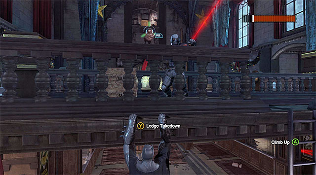 You can try to throw Deadshot over the balustrade - Deadshot | Most Wanted - Most Wanted - Batman: Arkham Origins Game Guide