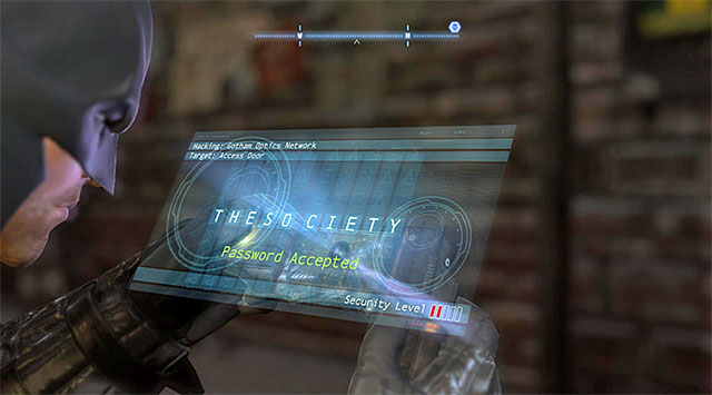 After you have won the fight, take a look around for the control panel and hack into it, using the Cryptographic Sequencer (the screenshot) - Black Mask | Most Wanted - Most Wanted - Batman: Arkham Origins Game Guide