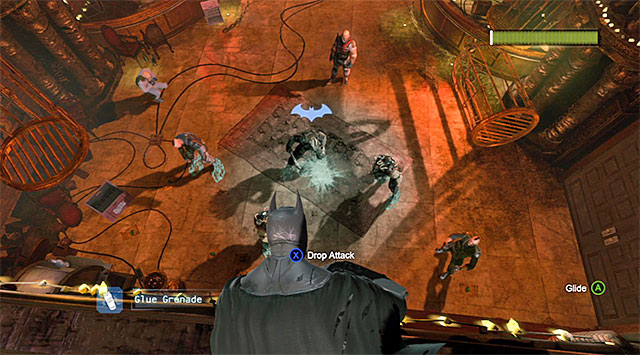 If you have upgraded the glue grenade I strongly recommend that you use them here - Bird | Most Wanted - Most Wanted - Batman: Arkham Origins Game Guide