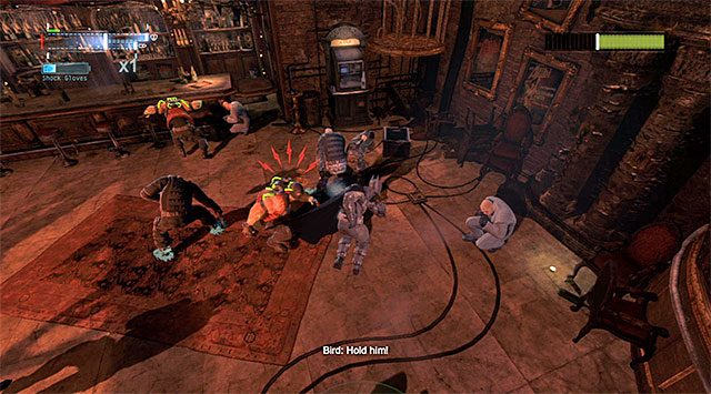 Watch out for the armored enemies and avoid their charges and grapples - Bird | Boss fights - Boss fights - Batman: Arkham Origins Game Guide