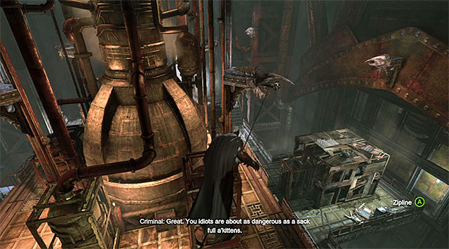 Extending the rope may help you solve the problem of the statues with traps - Locate Fireflys bombs | Main storyline - Main storyline - Batman: Arkham Origins Game Guide