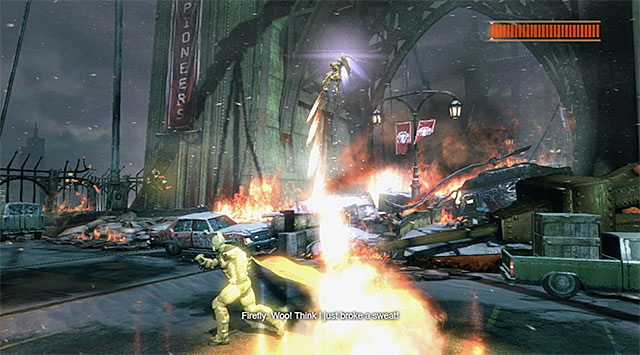 Do not stop for anything for longer, keep running around the entire arena - Defeat Firefly | Main storyline - Main storyline - Batman: Arkham Origins Game Guide